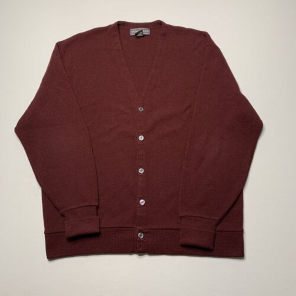 Vintage Cardigan David Taylor Acrylic V Neck Red Burgundy Maroon XL USA Made
